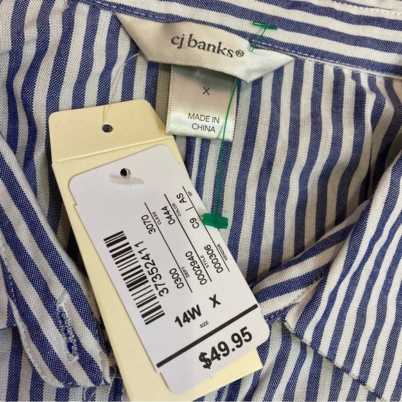 NWT Ladies CJ Banks Button Front Striped Blouse - Picture 2 of 2
